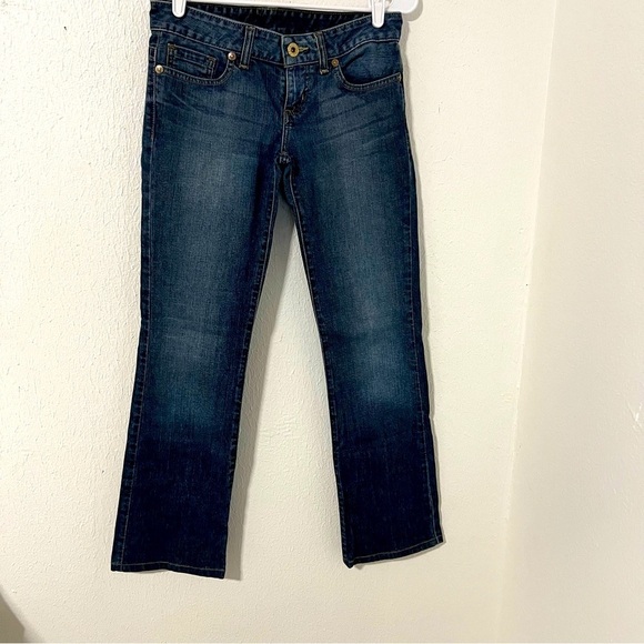 Guess Vintage Daredevil Bootcut Jeans Size 27 Gold Rhinestones Embroidered EUC - Picture 1 of 8